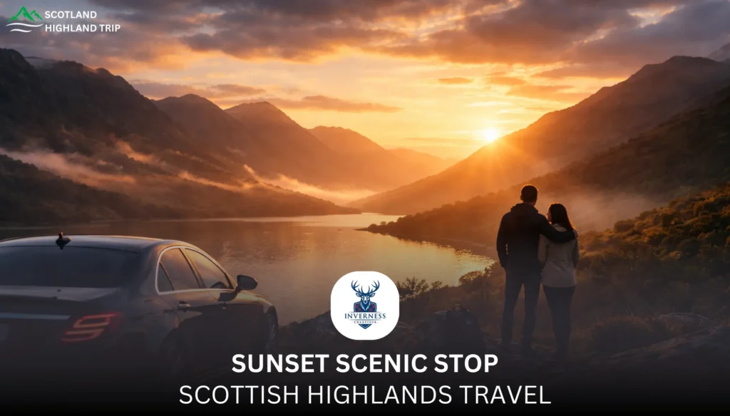 Sunset scenic stop Scottish Highlands travel