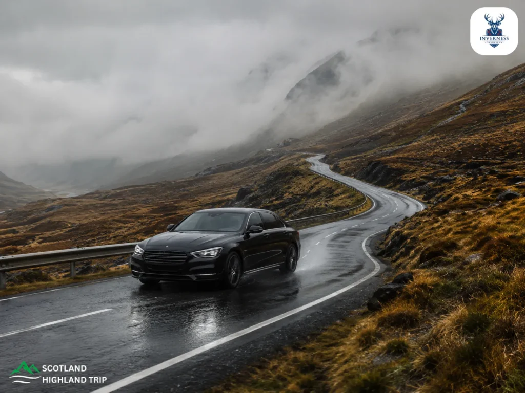Luxury Car Driving on Highland Roads